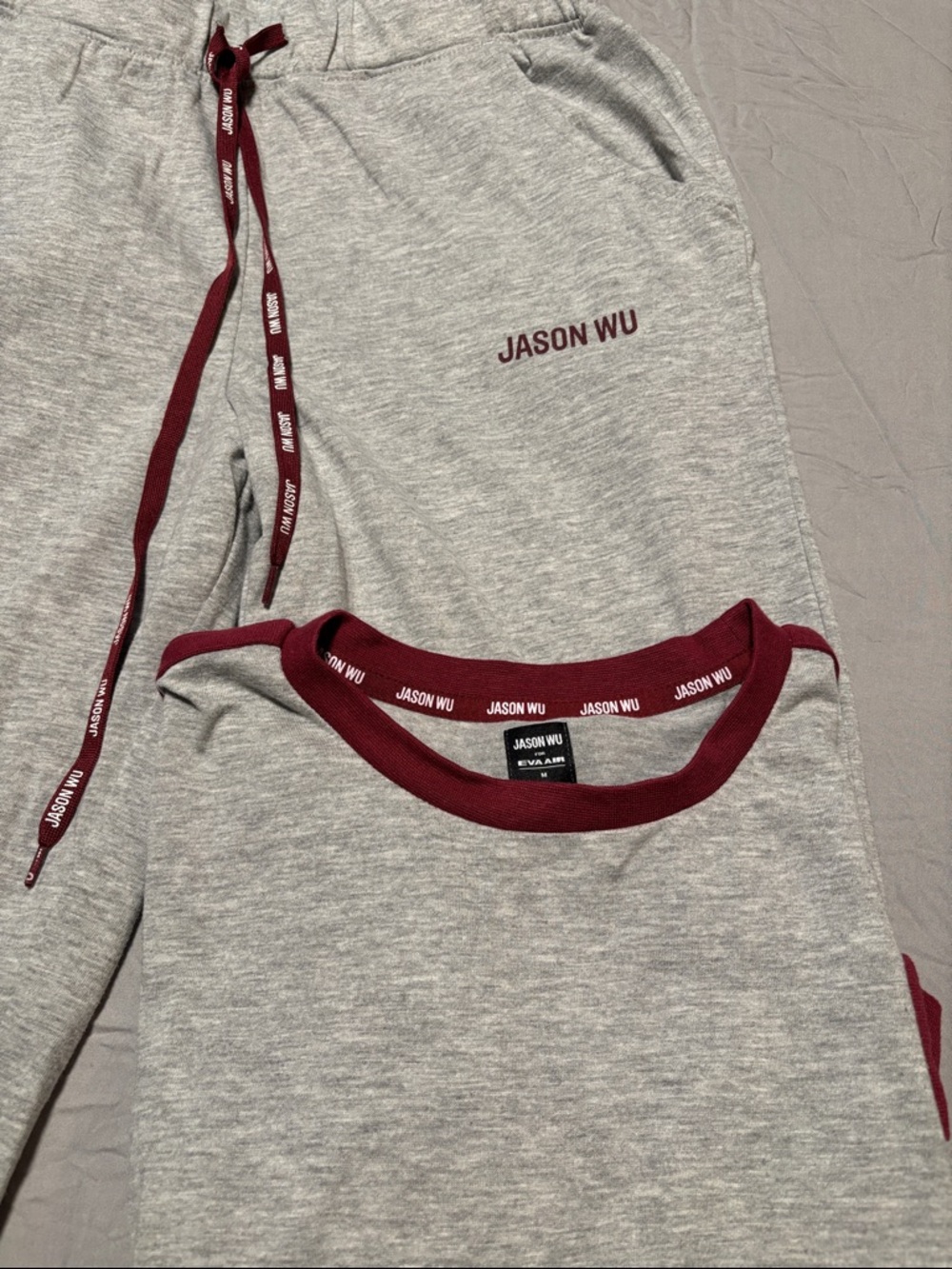 Jason Wu Light Gray Lounge Set with Burgundy Accents